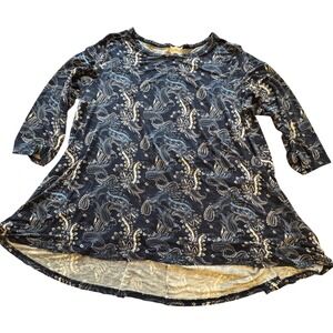 LARACE Tunic Top Womens 2X Blue Paisly Stretch Flowy Boho Swing Style Loose